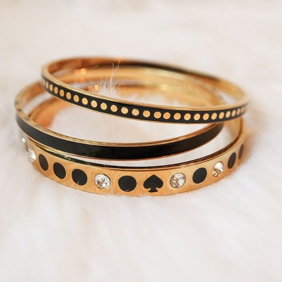 kate spade Jewelry - Kate Spade Bangle Bracelets Black Enamel Gold Crystal Logo Et Cetera Draw Line